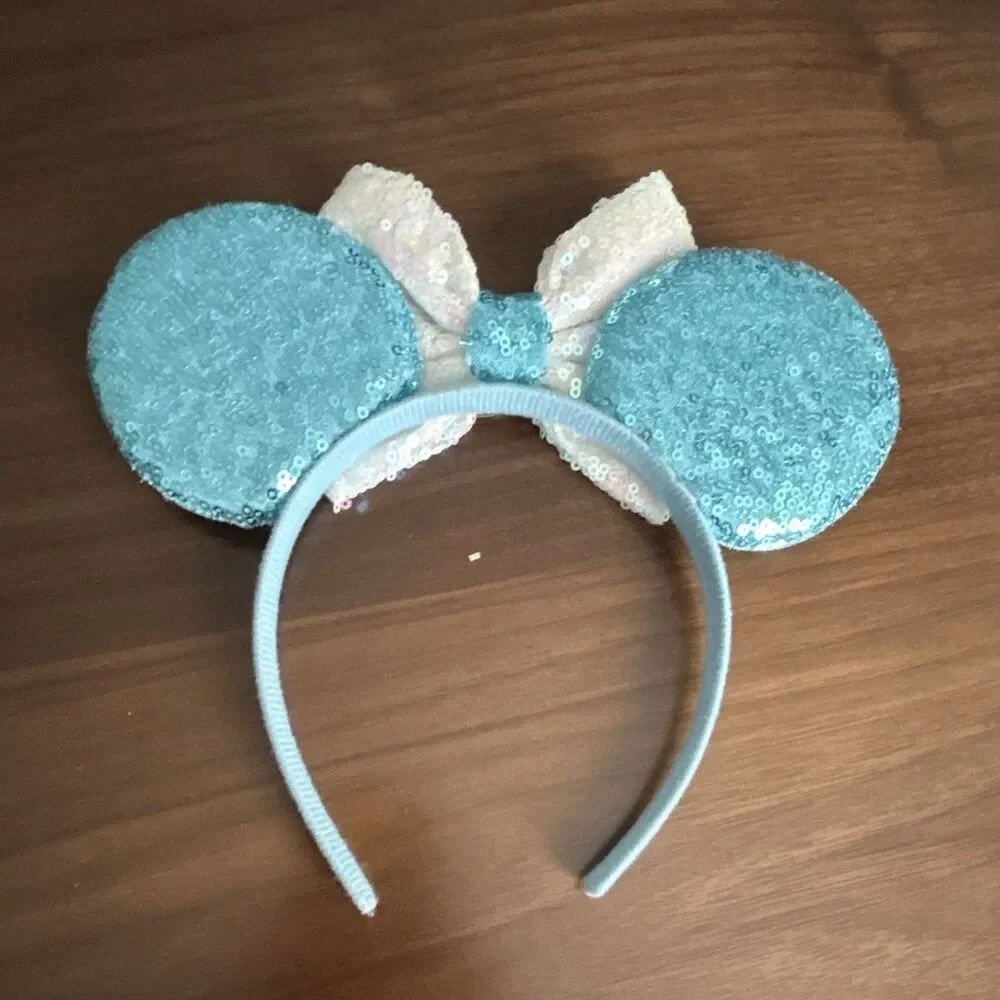 Girls Elsa Frozen Blue/White Sequin Padded Headband w/ Bow Snowflake, One Size